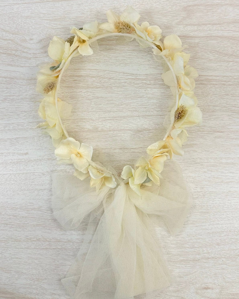 YoYo Boutique Accessories Off-White Flower Crown with Tulle