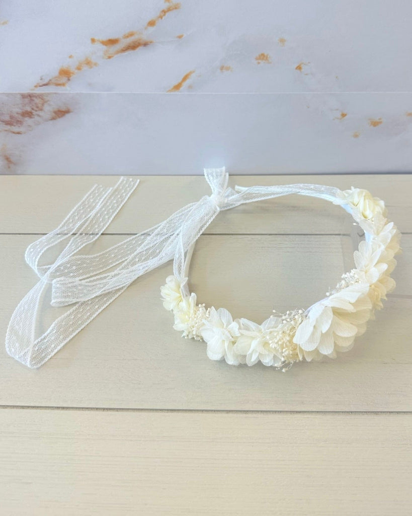 YoYo Boutique Accessories Off-White Off-White Floral & Lace Headband