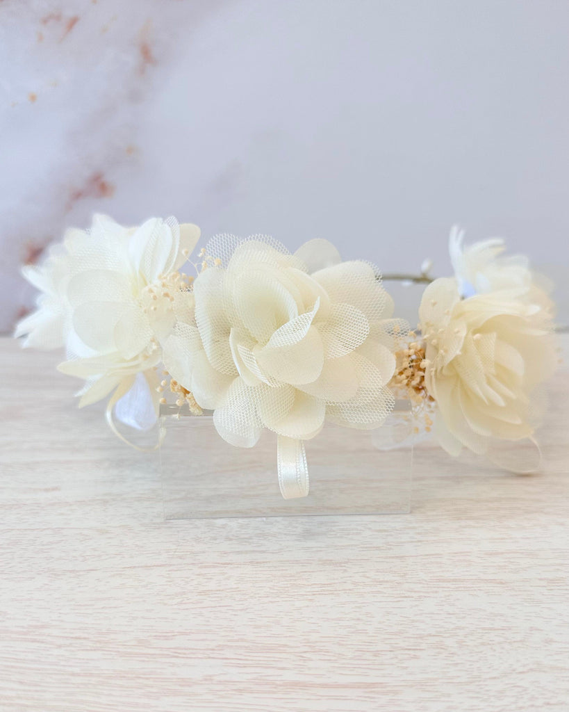 YoYo Boutique Accessories Off-White Off-White Flowers Half Crown