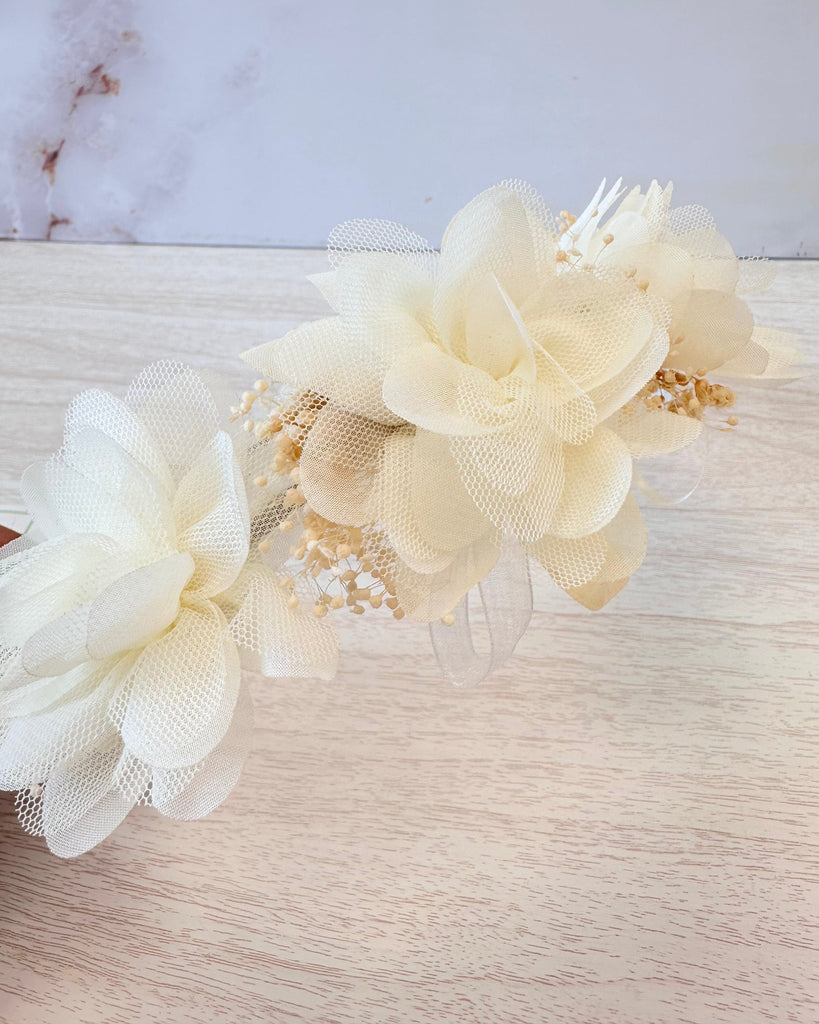 YoYo Boutique Accessories Off-White Off-White Flowers Half Crown