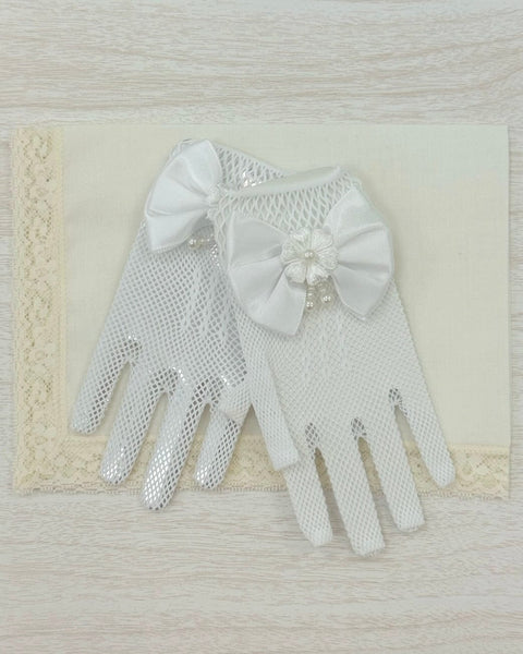 YoYo Boutique Accessories One Size / White White Fishnet Gloves with Bow