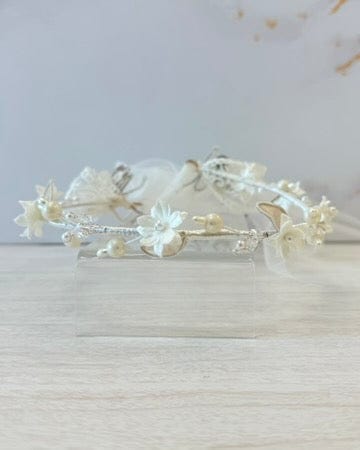 YoYo Boutique Accessories Pearl White Tiny Flowers & Crystals Headpiece