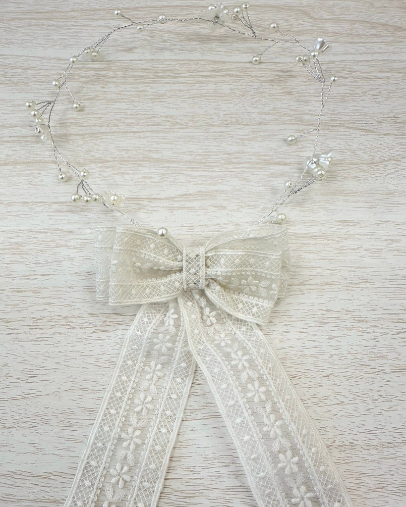 YoYo Boutique Accessories Silver & Pearl Headpiece with Bow