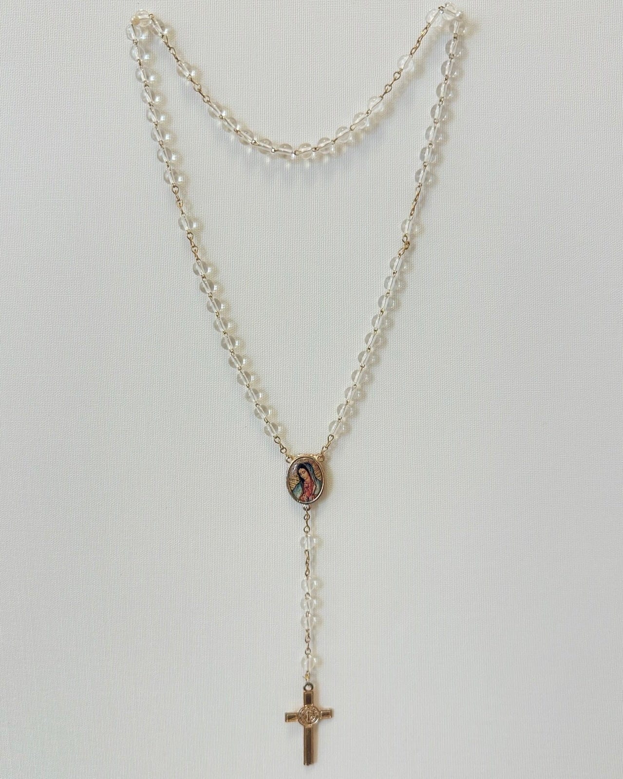 YoYo Boutique Accessories White Crystals & Virgin of Guadalupe Rosary