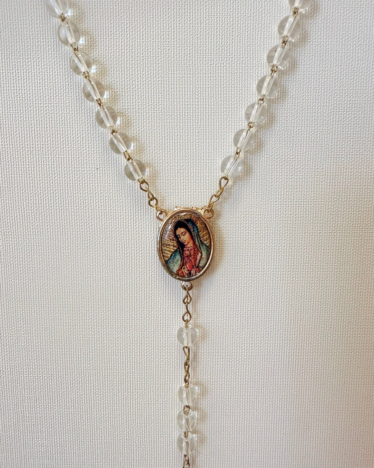 YoYo Boutique Accessories White Crystals & Virgin of Guadalupe Rosary