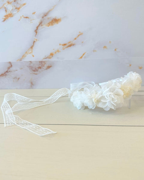 YoYo Boutique Accessories White White Floral & Lace Headband