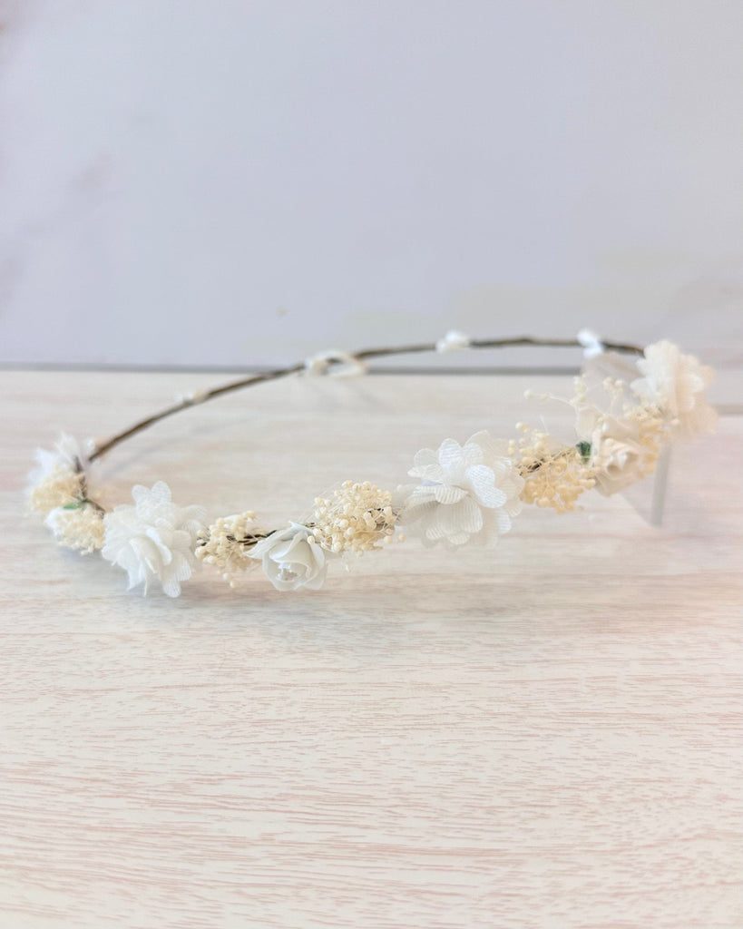 YoYo Boutique Accessories White White Flowers & Baby Breath Half Crown