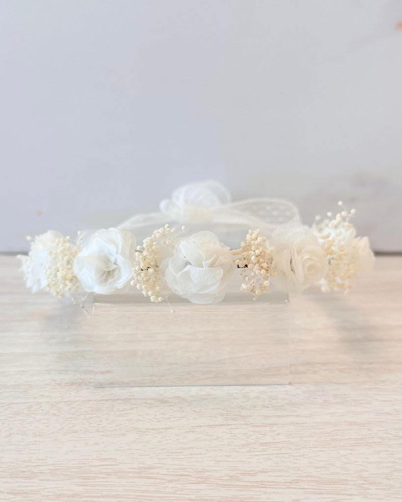 YoYo Boutique Accessories White White Flowers & Baby Breath Lace Crown