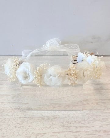 YoYo Boutique Accessories White White Flowers & Baby Breath Lace Crown