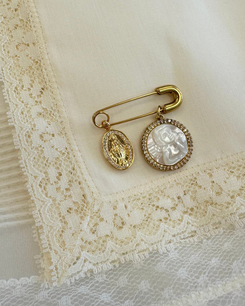 YoYo Boutique Brooches & Lapel Pins Gold-Filled Angel de la Guarda y Virgen MilagrosaAlfiler