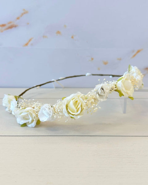 YoYo Boutique Headbands Off-White Off-White Roses & Baby Breath Half Crown