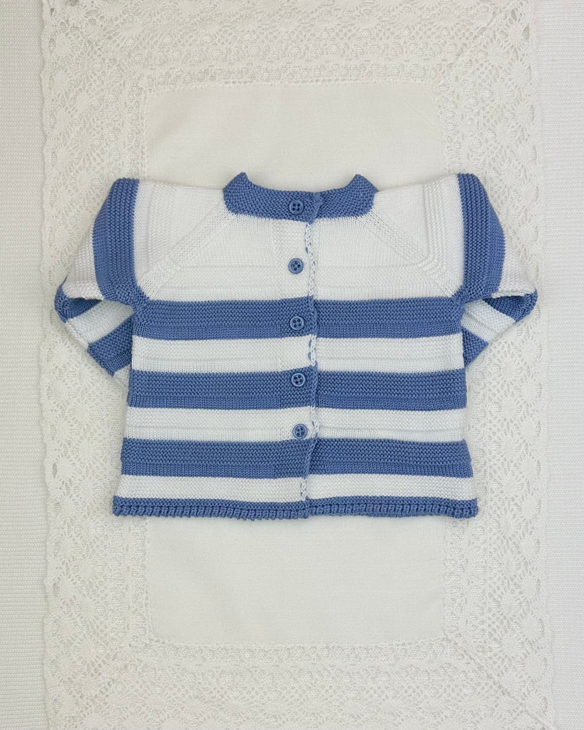 YoYo Boutique Newborn 0M / Denim Blue Denim Blue & White Knitted Newborn Outfit