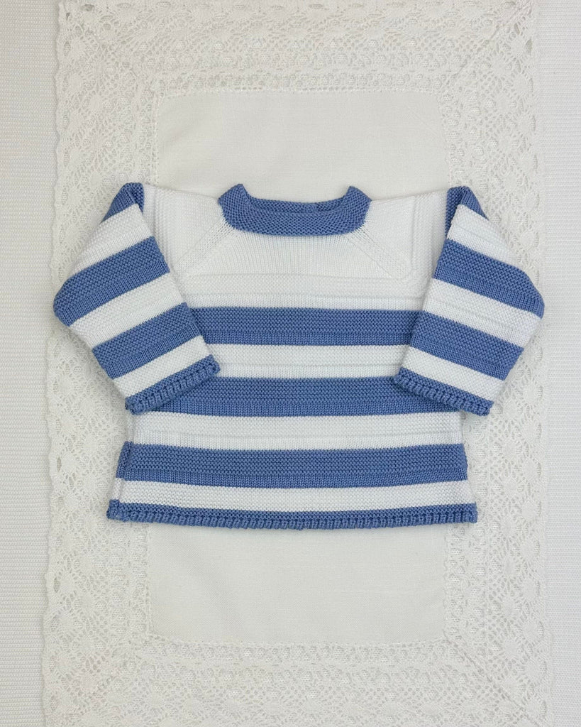 YoYo Boutique Newborn 0M / Denim Blue Denim Blue & White Knitted Newborn Outfit