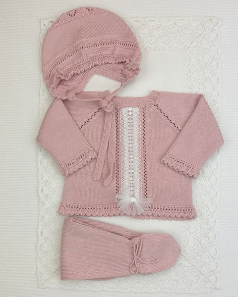 YoYo Boutique Newborn 0M / Dusty Rose Dusty Rose Knitted & Lace Newborn Outfit