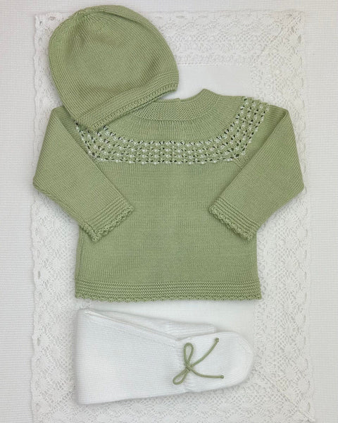 YoYo Boutique Newborn 0M / Pistachio Pistachio & White Knitted Newborn Outfit