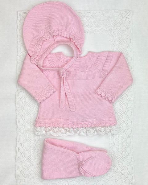 YoYo Boutique Newborn 0M / Rose Rose Pink Knitted & Lace Newborn Outfit