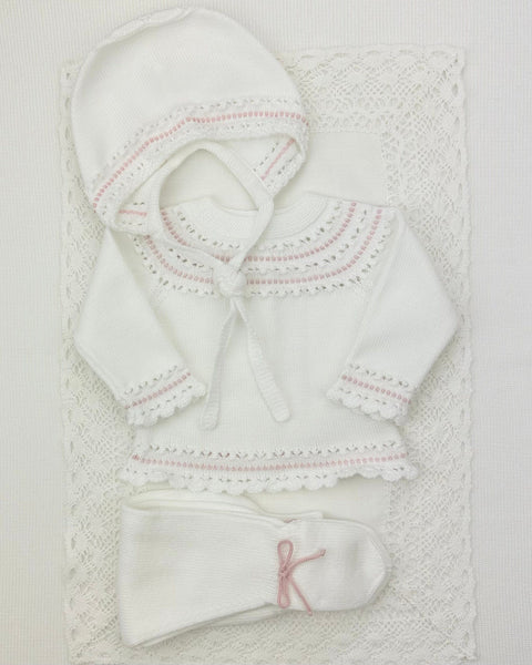 YoYo Boutique Newborn 0M / White White & Dusty Rose Knitted Newborn Outfit