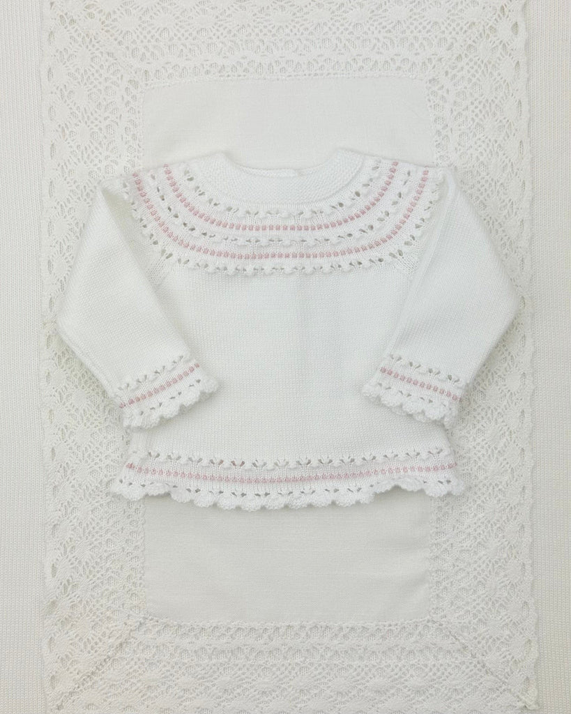 YoYo Boutique Newborn 0M / White White & Dusty Rose Knitted Newborn Outfit