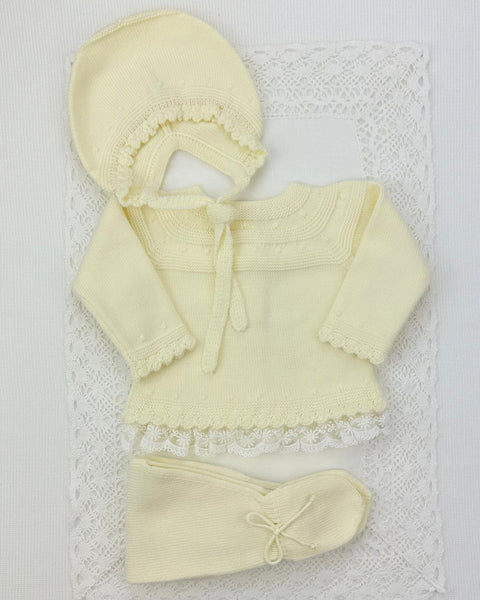 YoYo Boutique Newborn 0M / Yellow Light Yellow Knitted & Lace Newborn Outfit