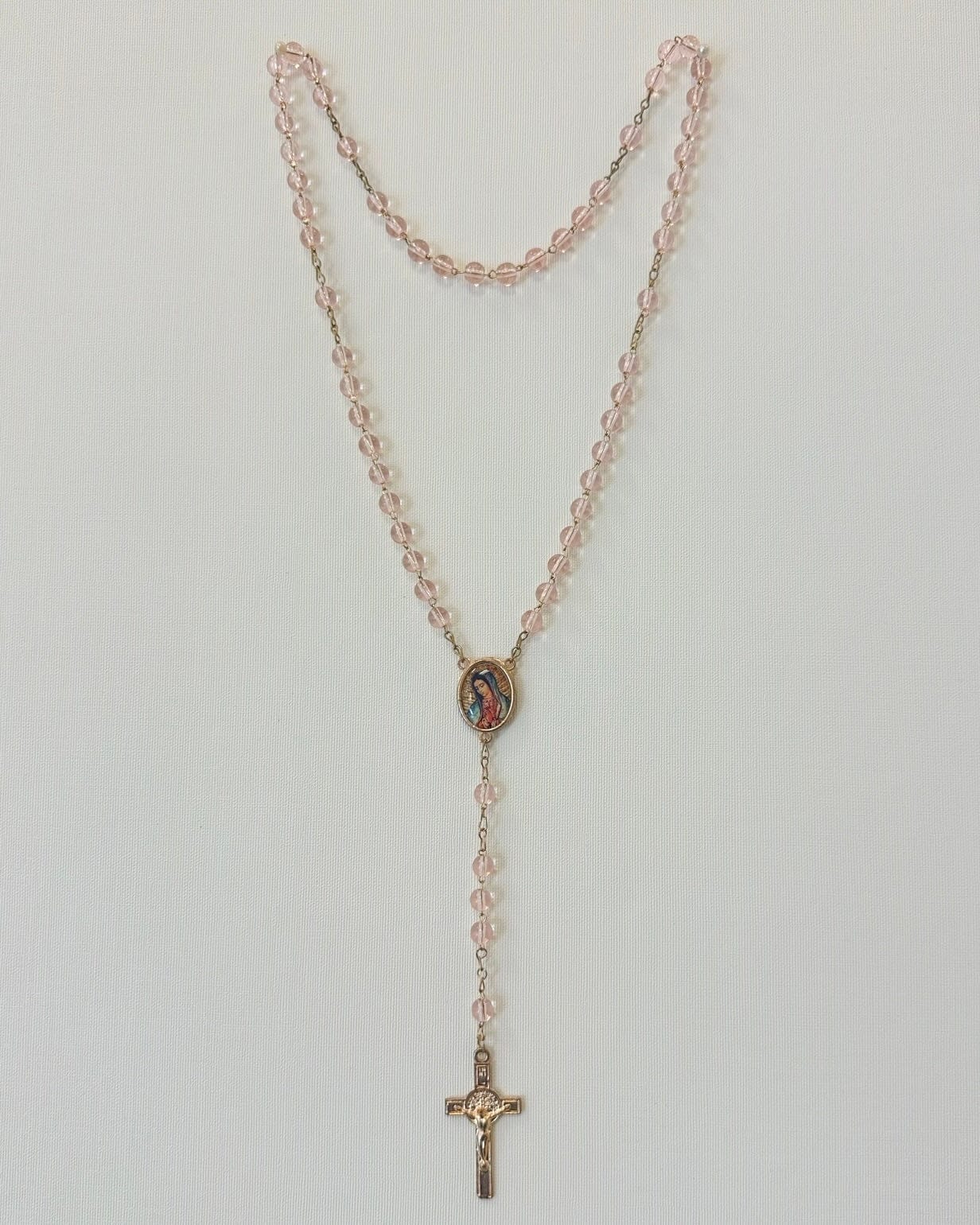 YoYo Boutique Rosary Pink Pink Crystals & Virgin of Guadalupe Rosary