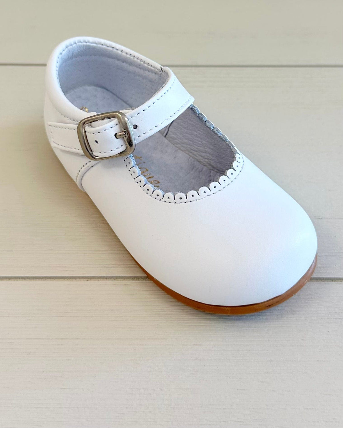 White Leather Mary Jane  Girls Spanish Dress Shoes with Sole 23 EU / 7 US / White / Leather