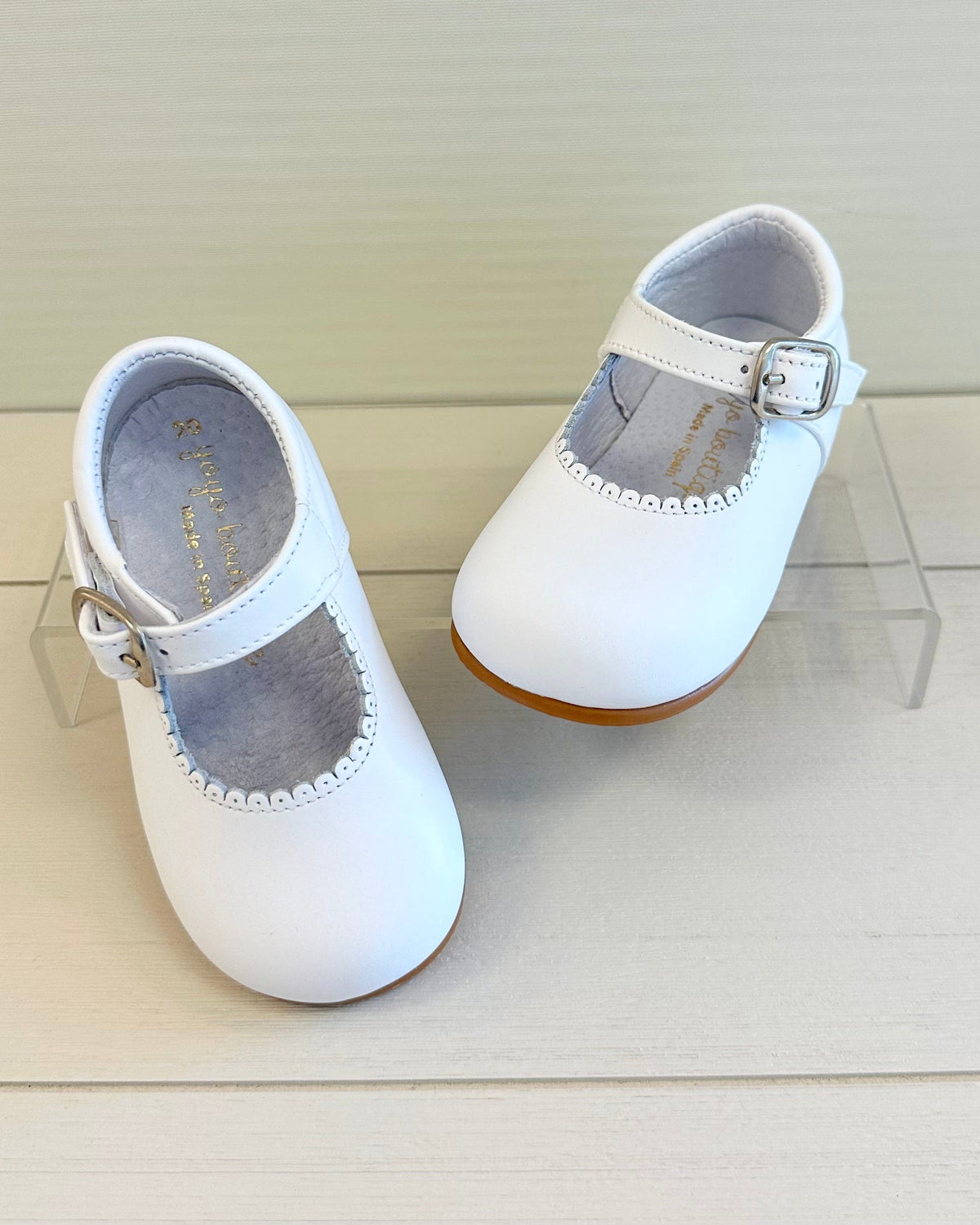 White Leather Mary Jane – Girls’ Spanish Dress Shoes with Sole 23 EU / 7 US / White / Leather