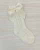 YoYo Boutique Socks Off-White Openwork with Bow Kneehigh Socks