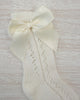 YoYo Boutique Socks Off-White Openwork with Bow Kneehigh Socks