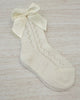 YoYo Boutique Socks Off-White Openwork with Bow Kneehigh Socks