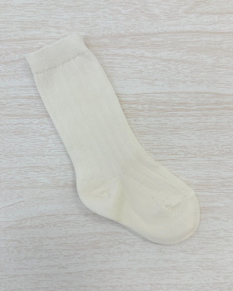 YoYo Boutique Socks Off-White Ribbed Kneehigh Socks