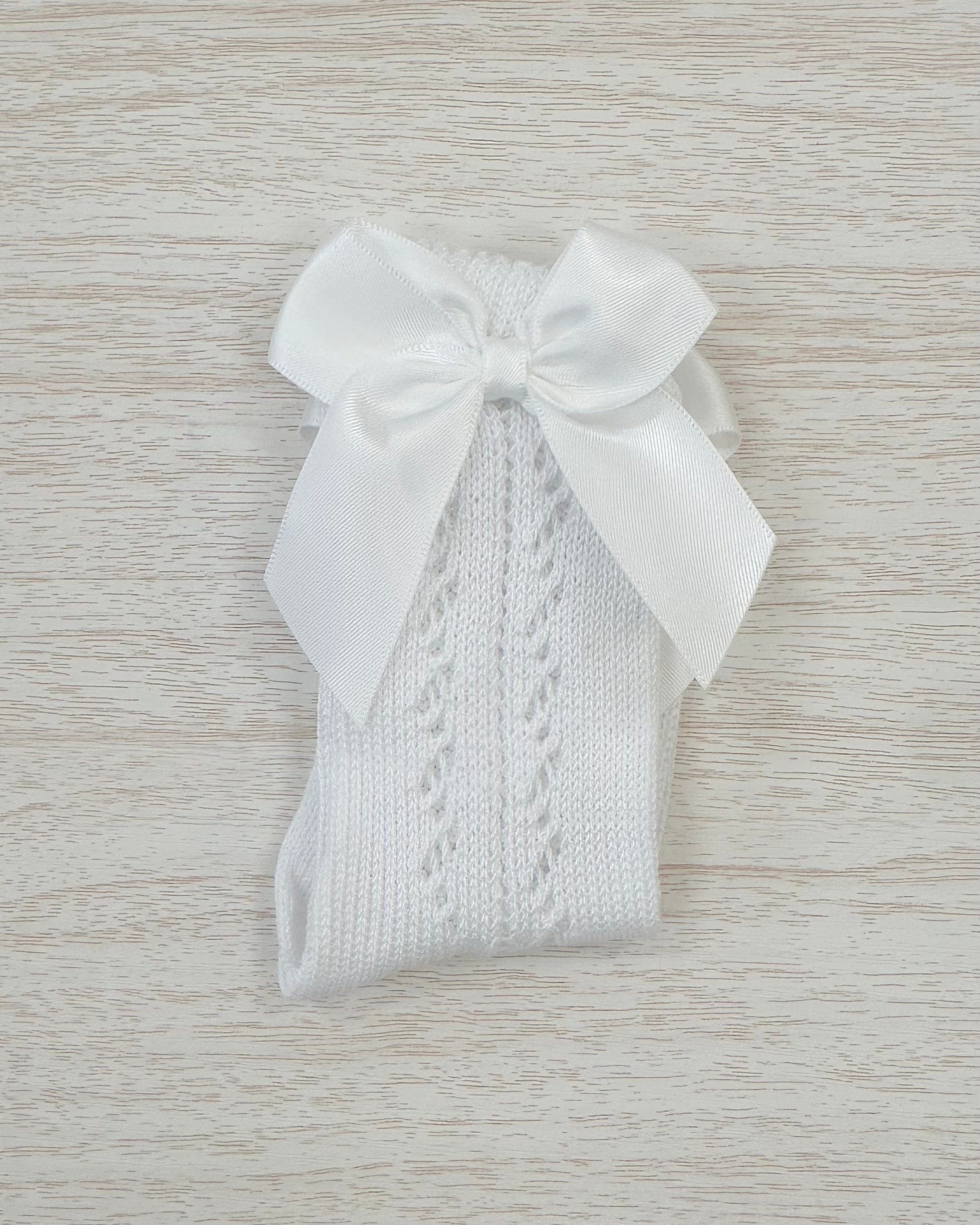 YoYo Boutique Socks White Openwork with Bow Kneehigh Socks