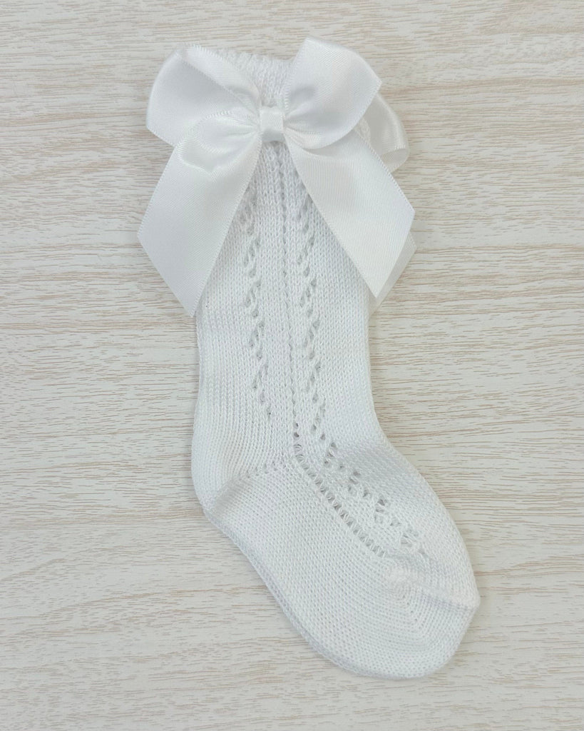 YoYo Boutique Socks White Openwork with Bow Kneehigh Socks