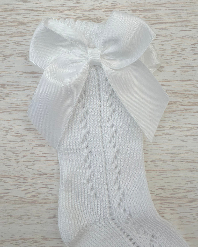 YoYo Boutique Socks White Openwork with Bow Kneehigh Socks