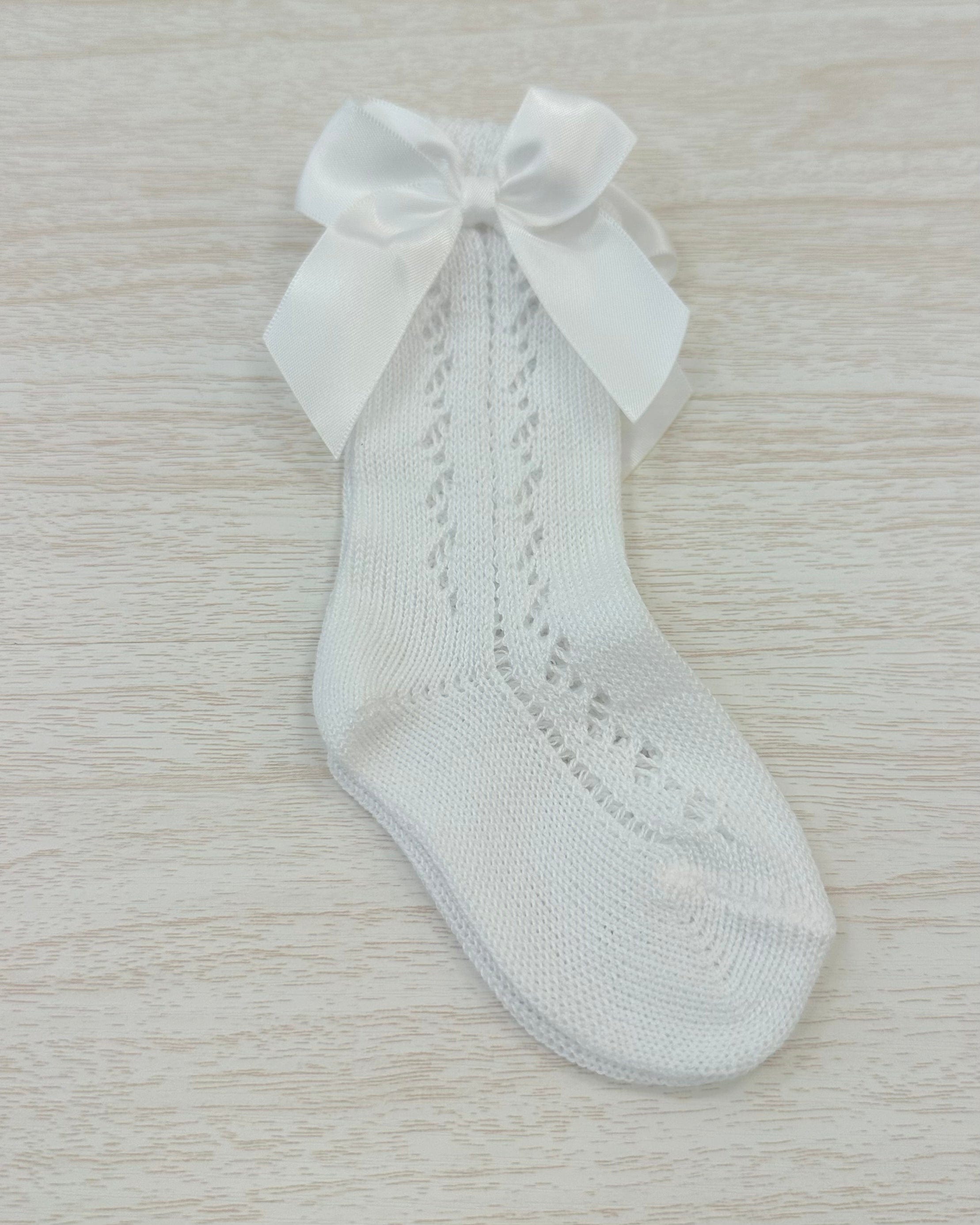 YoYo Boutique Socks White Openwork with Bow Kneehigh Socks
