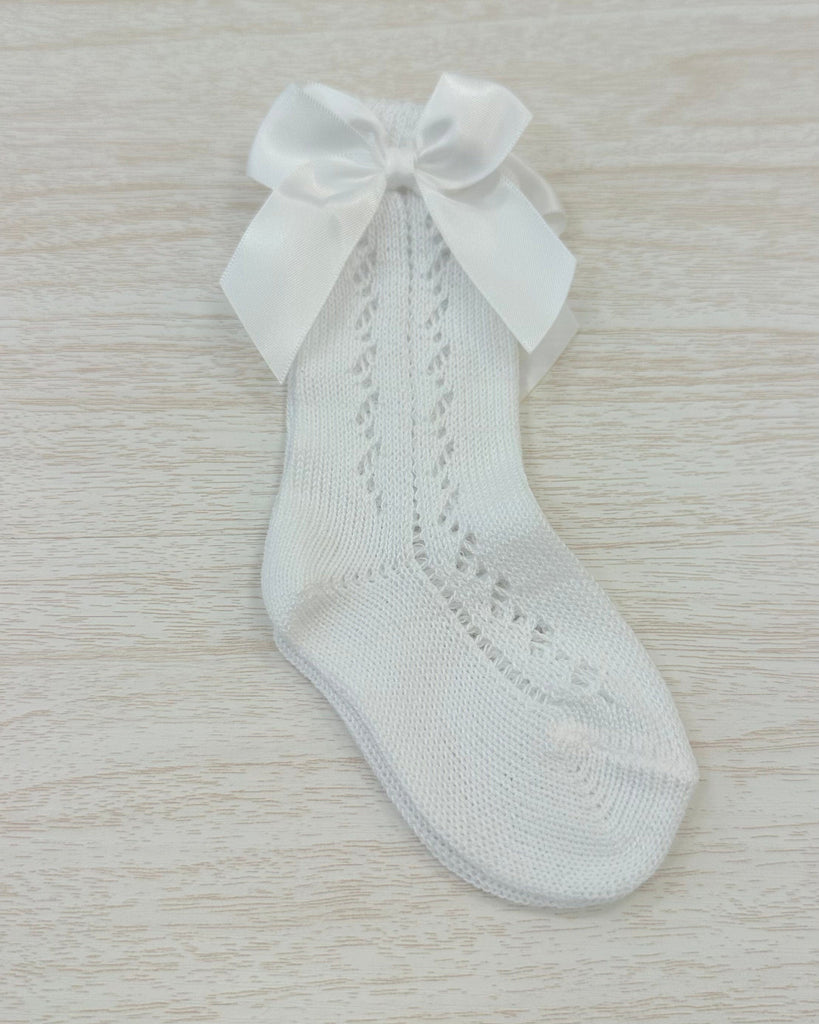 YoYo Boutique Socks White Openwork with Bow Kneehigh Socks