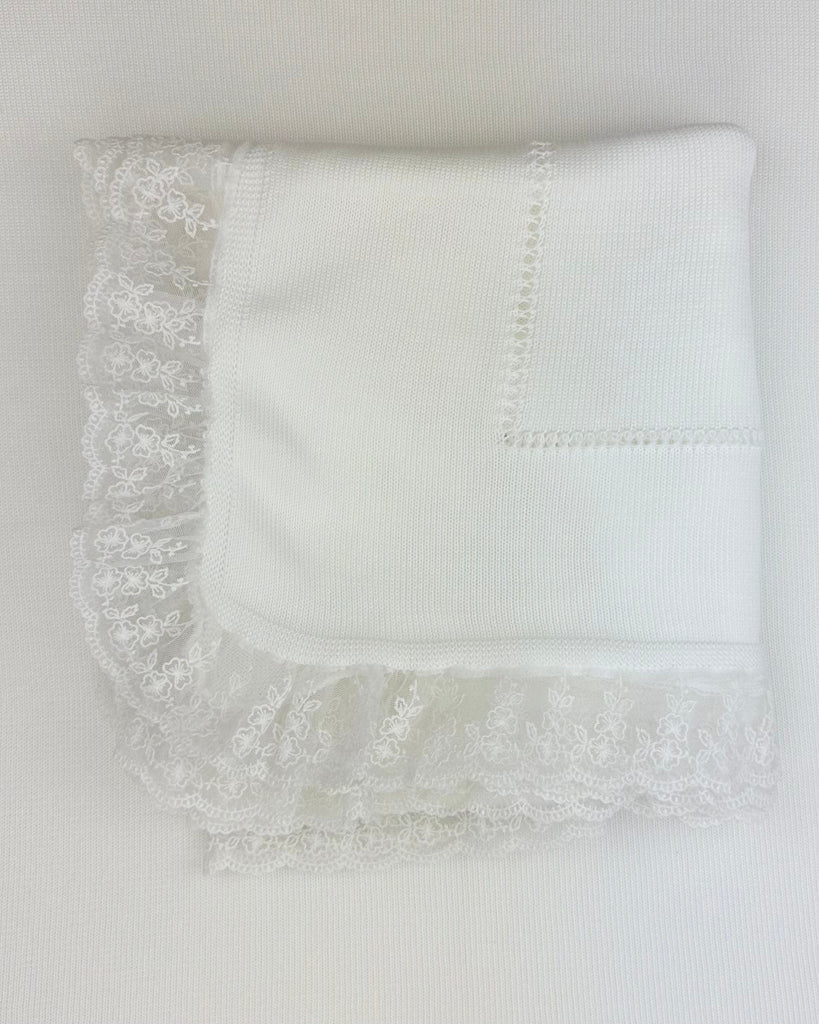 YoYo Boutique White White Knitted & Lace Blanket