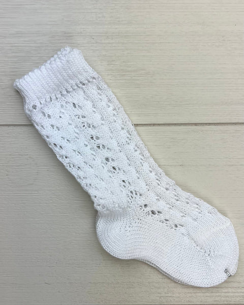 Condor Socks White Cotton Openwork Knee-High Socks