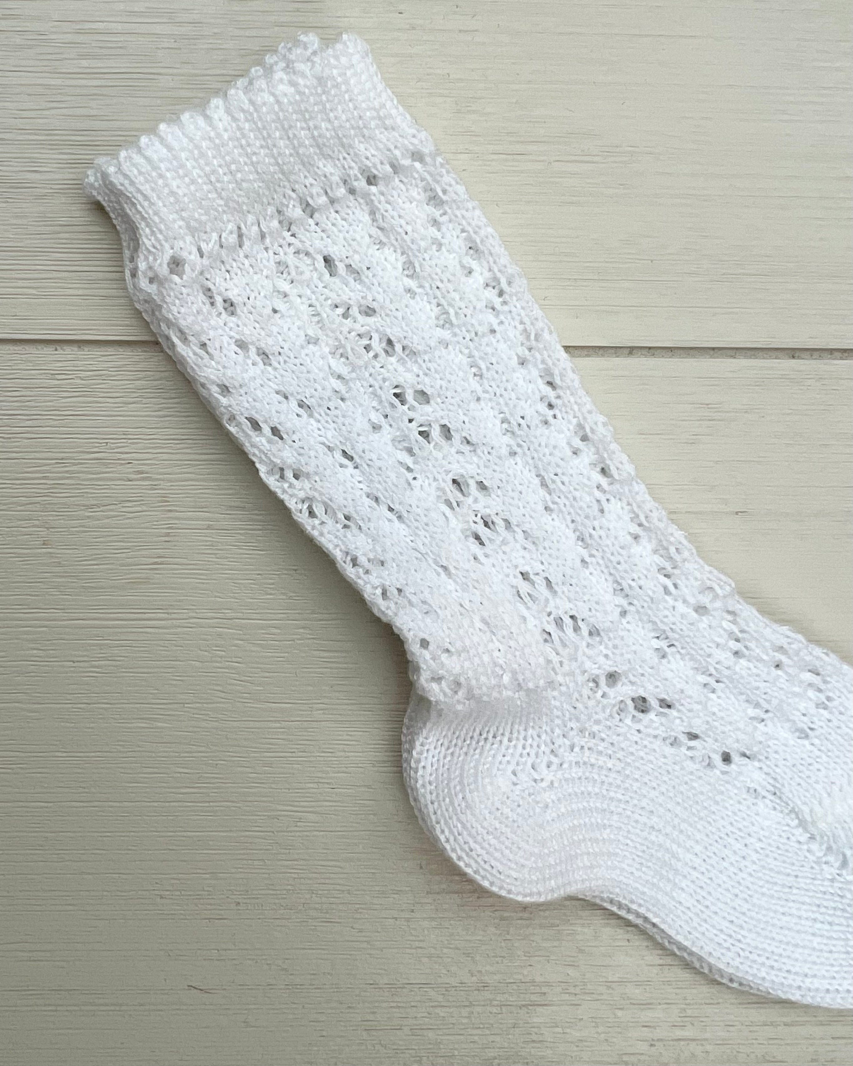Condor Socks White Cotton Openwork Knee-High Socks
