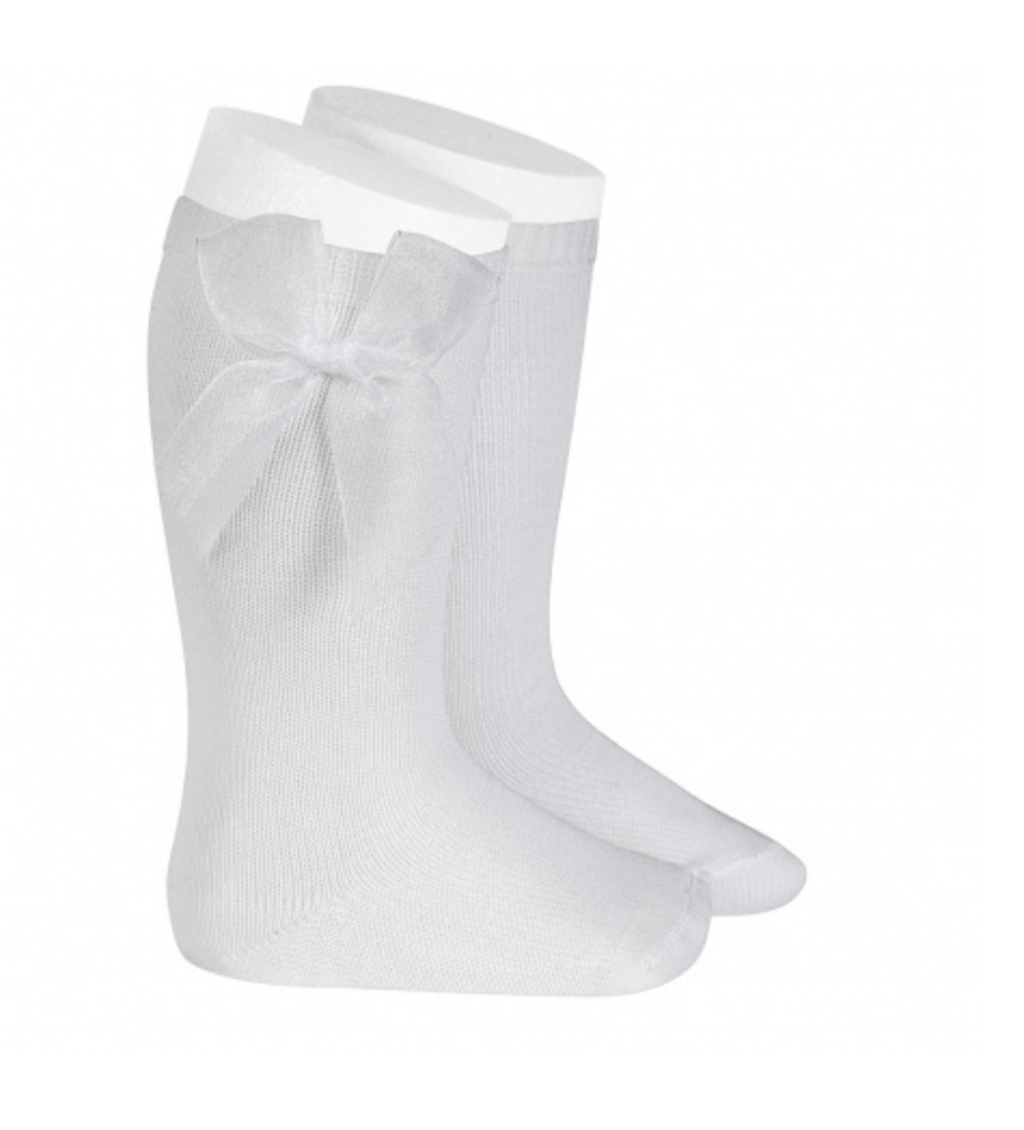 Condor Socks White Knee High Socks with Organza Bow