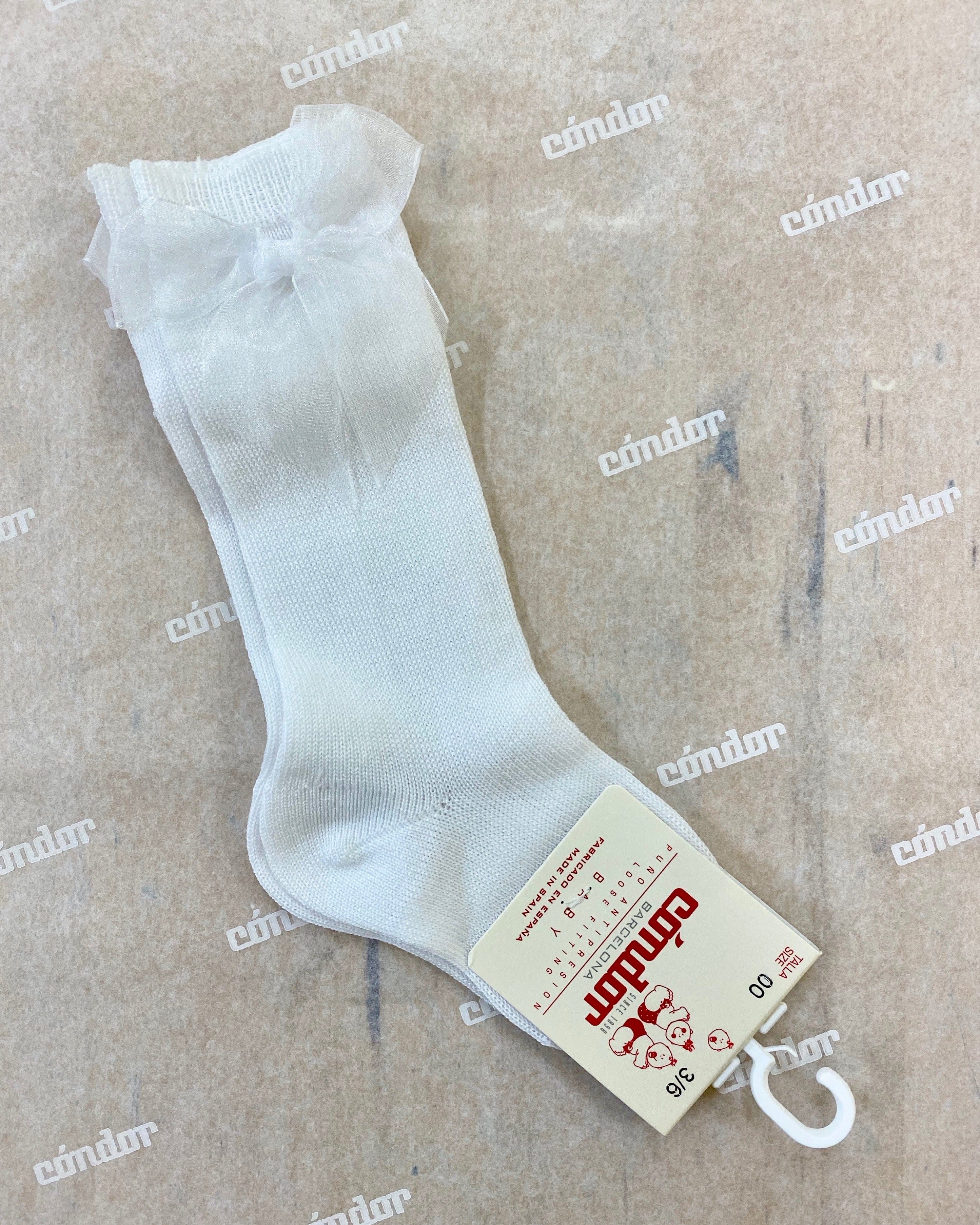 Condor Socks White Knee High Socks with Organza Bow