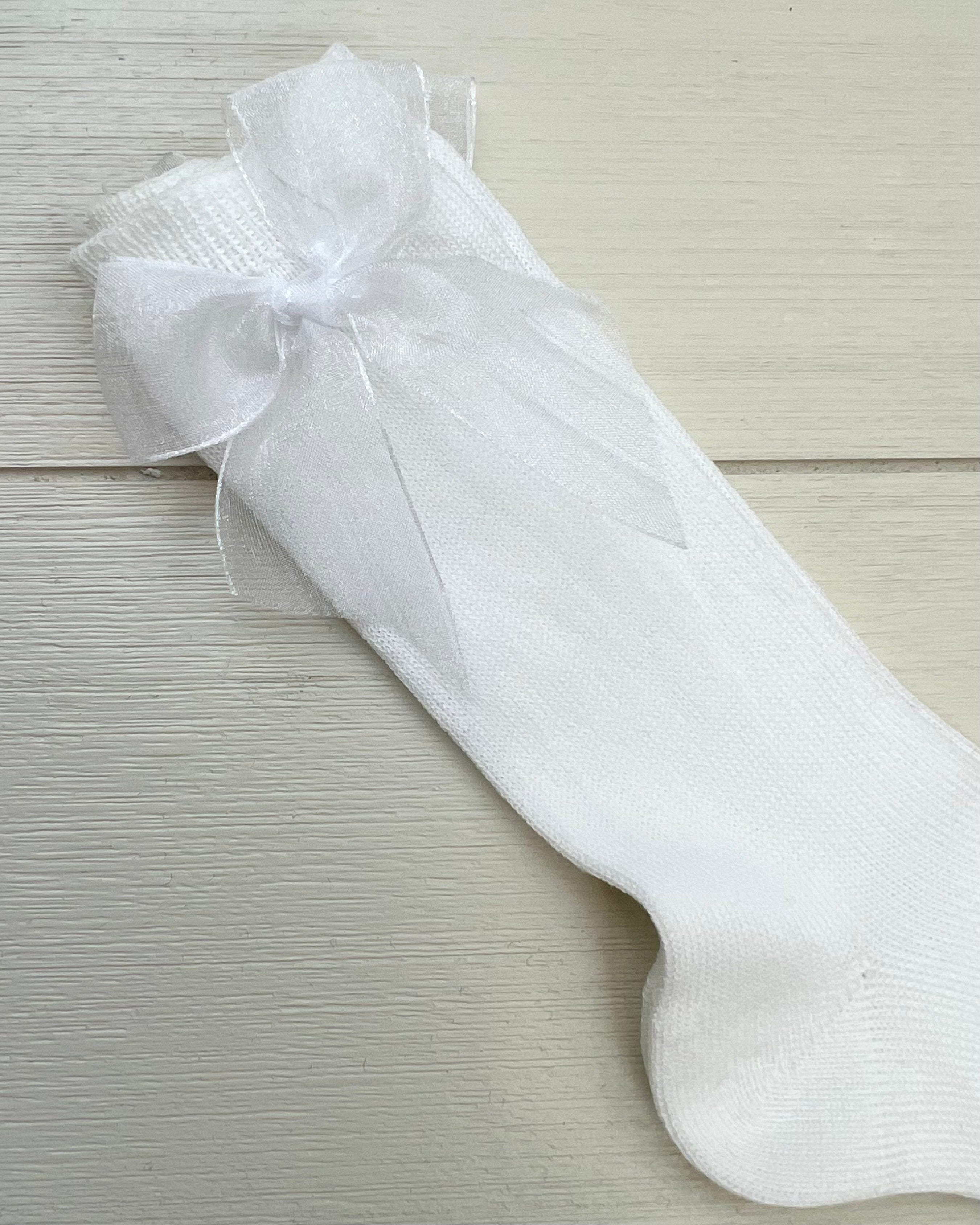 Condor Socks White Knee High Socks with Organza Bow