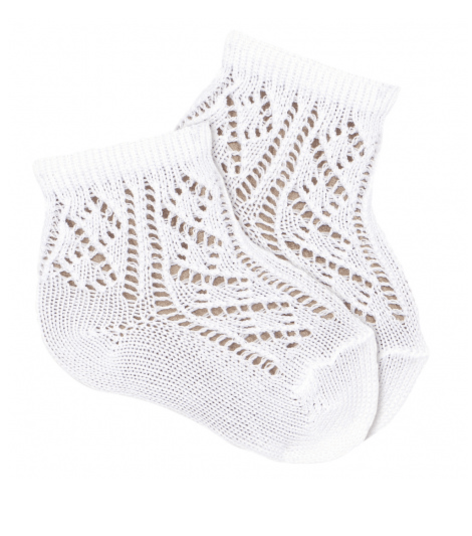 Condor Socks White Perle Ankle Socks with Openwork