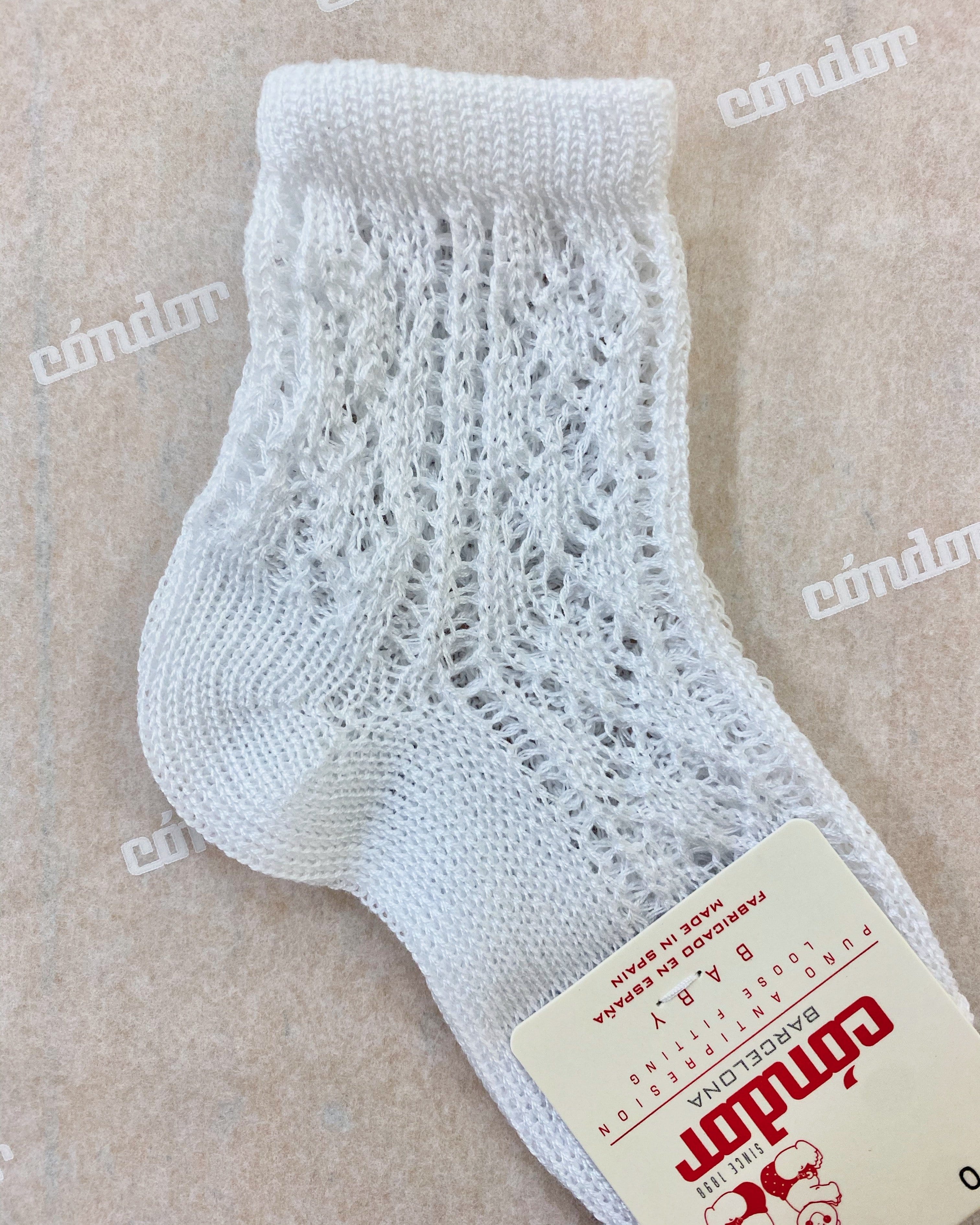 Condor Socks White Perle Ankle Socks with Openwork