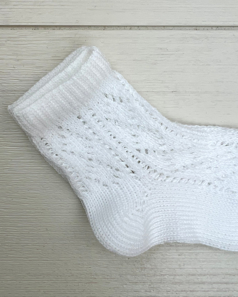 Condor Socks White Perle Ankle Socks with Openwork