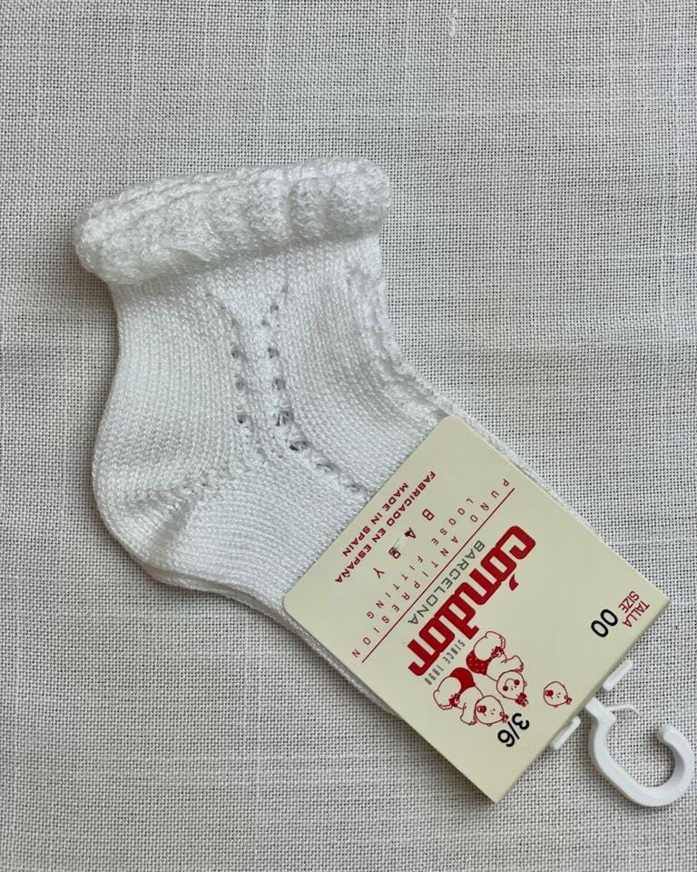 Condor Socks White Perle Openwork Ankle Socks with Cuff