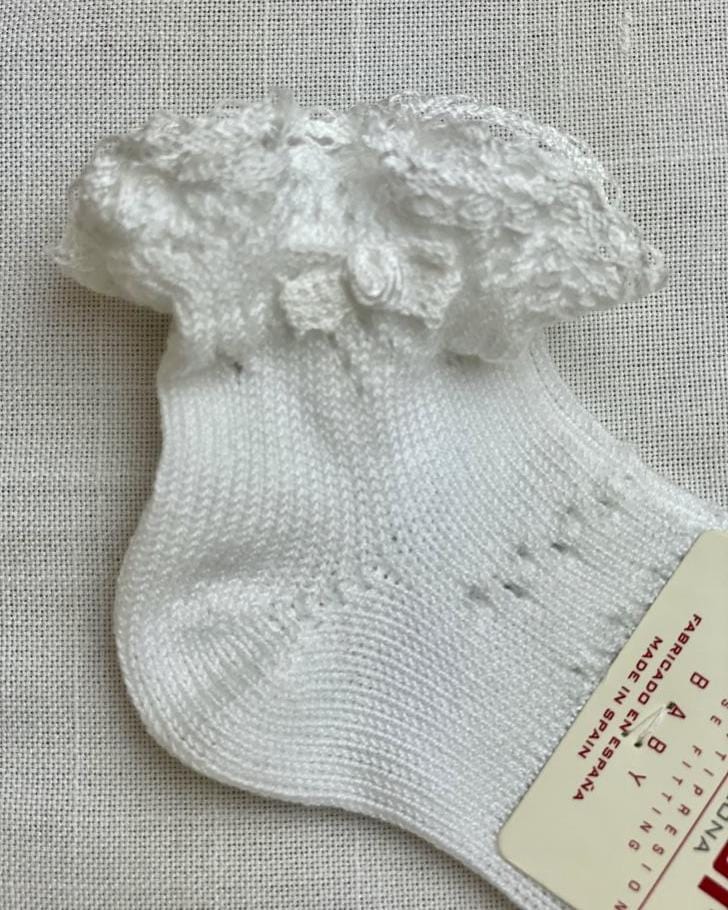 Condor Socks White Perle Openwork with Lace Edge