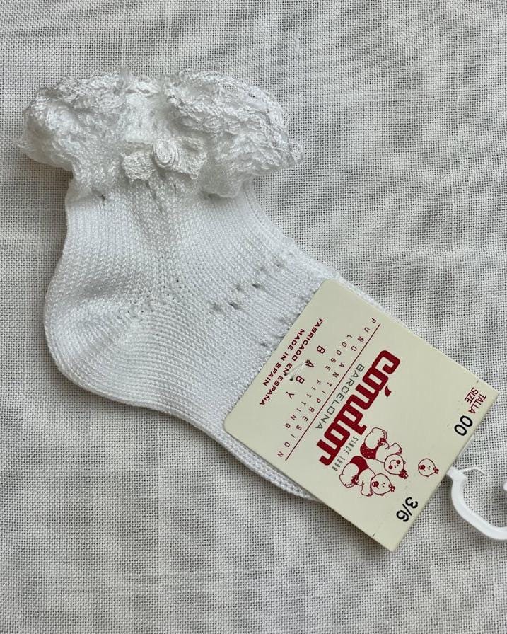 Condor Socks White Perle Openwork with Lace Edge