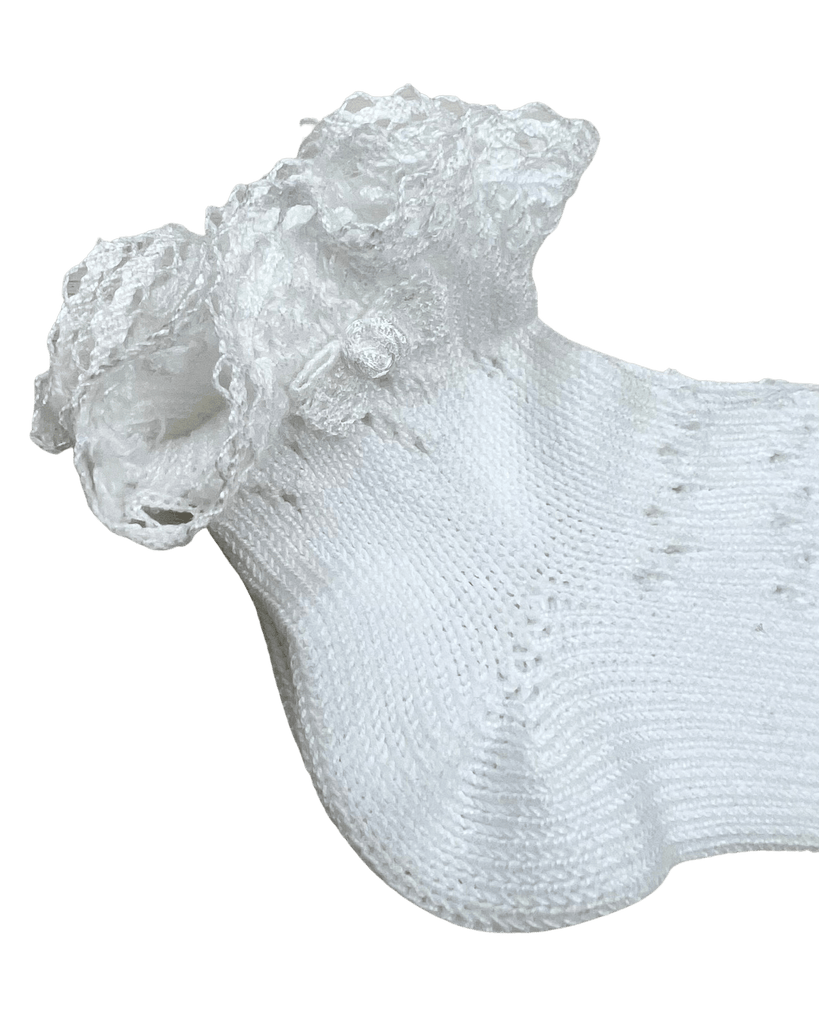Condor Socks White Perle Openwork with Lace Edge