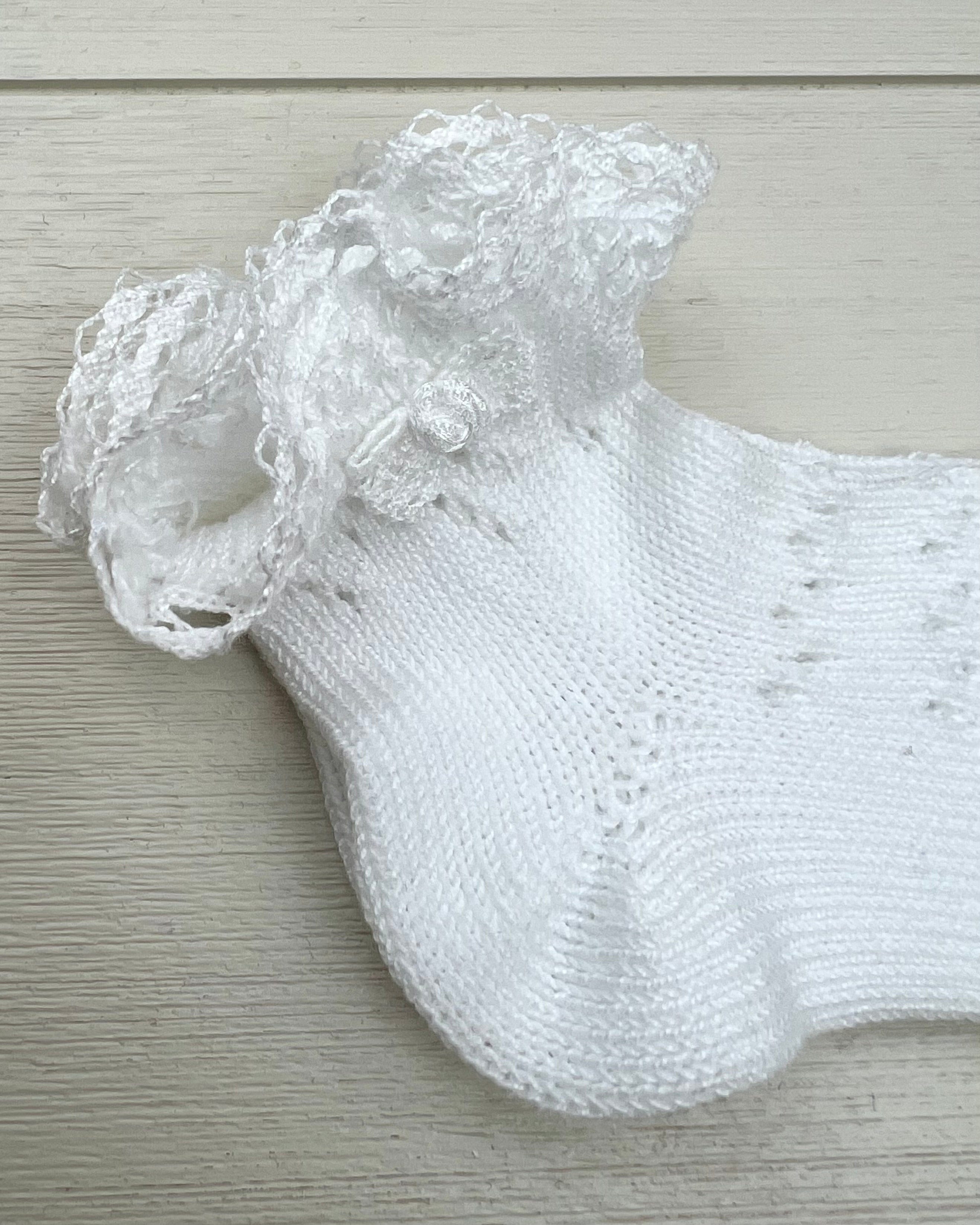 Condor Socks White Perle Openwork with Lace Edge