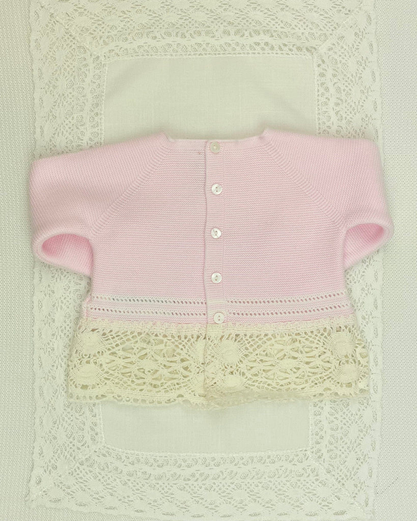 Martin Aranda Baby & Toddler Outfits 0M Baby Pink Knit & Lace Newborn Outfit